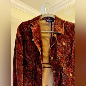 Like New: Ralph Lauren look Paisley Brown Semi-Crop Corduroy Velvet Jacket!